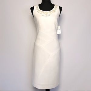 Ivory Sleeveless Midi Dress Pearls Neckline Sandra Darren Size 8